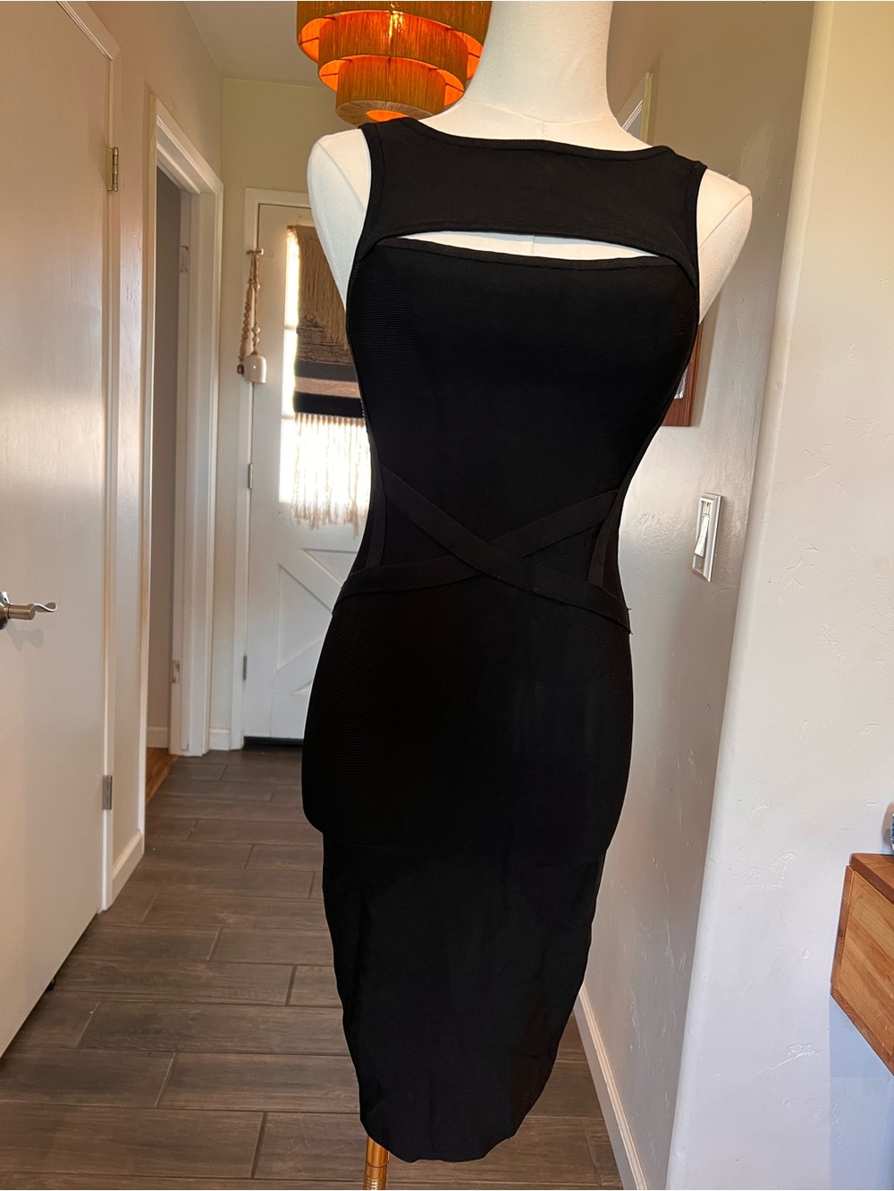 bebe Black Sleeveless Cutout Midi Dress